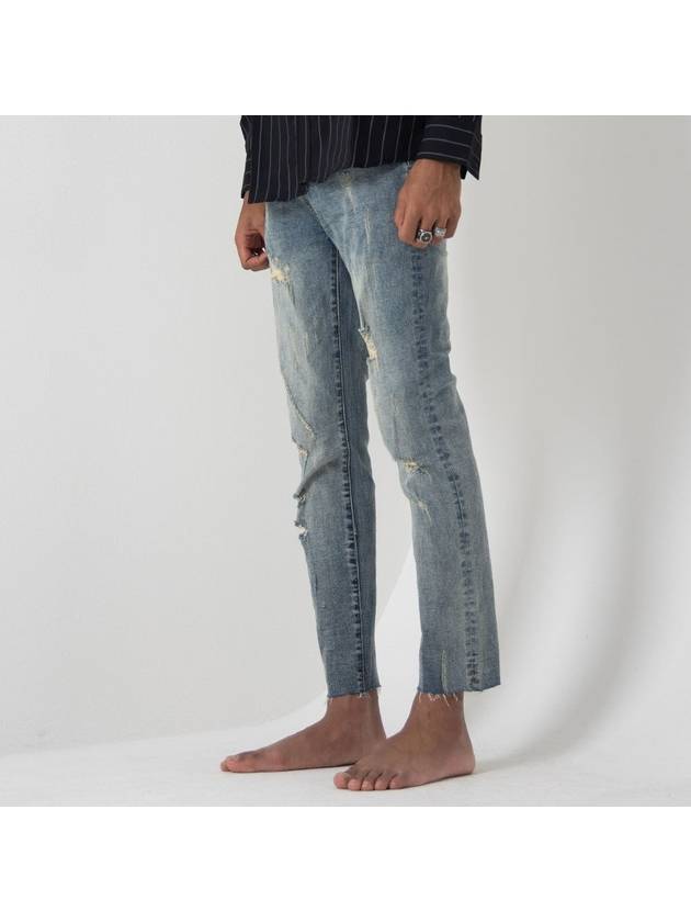 Vintage washed damaged hem cut denim pants - GOLD PERCENT - BALAAN 2