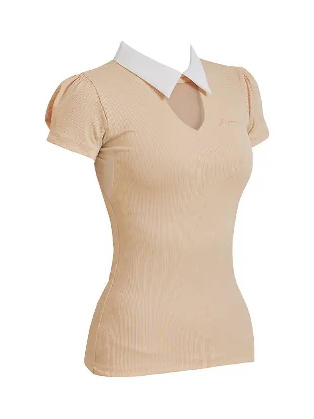 Golf Wear See-through Neckline Short Sleeve T-Shirt Apricot - J JANE - BALAAN 3