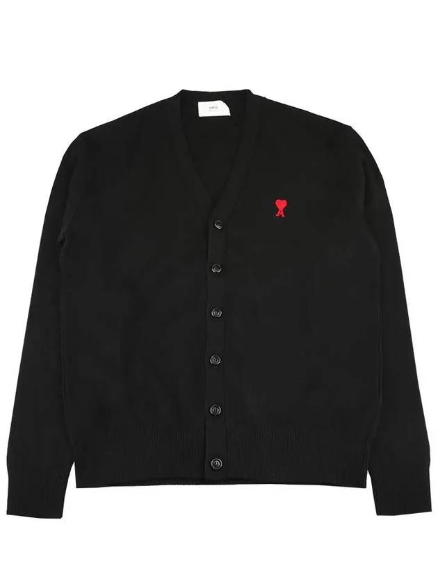 Heart Logo Merino Wool Cardigan Black - AMI - BALAAN 3