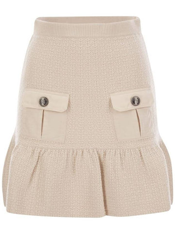 Bouclé wool miniskirt with technical sail cloth pockets - ELISABETTA FRANCHI - BALAAN 1