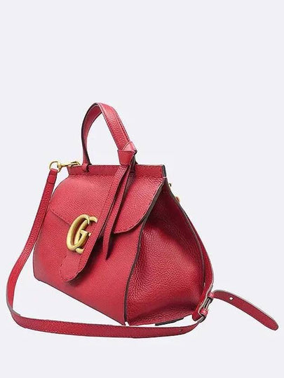 421890 Red leather GG Marmont top handle small gold logo tote bag shoulder strap 2WAY - GUCCI - BALAAN 2