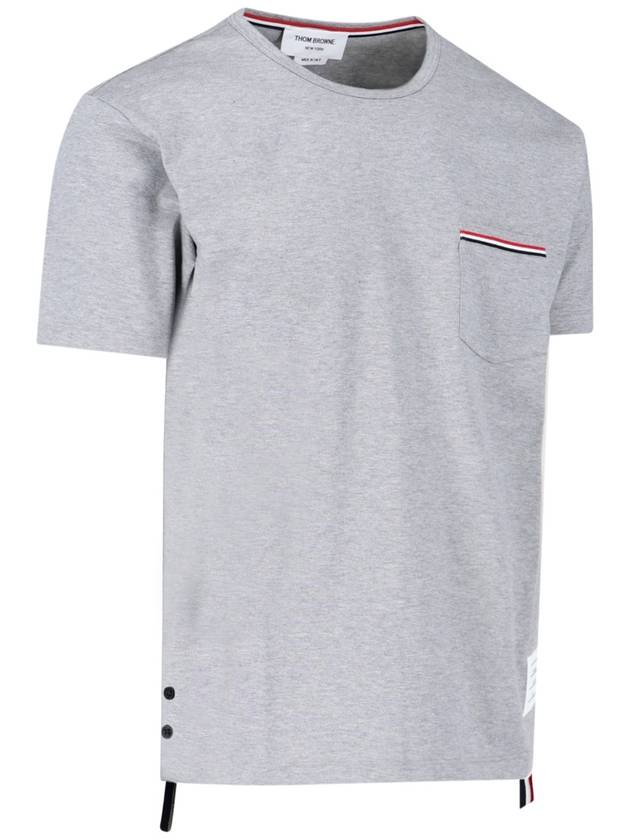 Men's Medium Weight Jersey Tipped Pocket Crewneck Short Sleeve T-Shirt Light Grey - THOM BROWNE - BALAAN 3