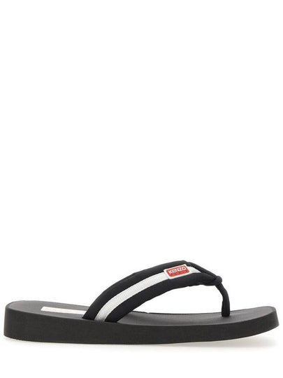 Men's Setta Logo Patch Nylon Flip Flops Black - KENZO - BALAAN 2