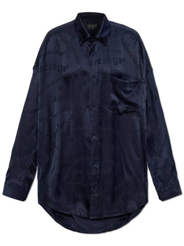 Balenciaga Silk Shirt With Logo, Women's, Navy Blue - BALENCIAGA - BALAAN 1