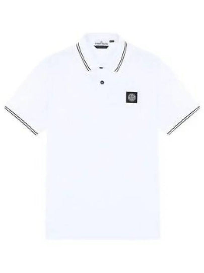 Stretch Cotton Pique Short Sleeve Polo Shirt White - STONE ISLAND - BALAAN 2