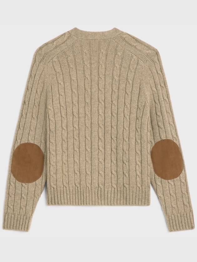 Triomphe Embroidered Cable Knit Cashmere Cardigan Light Taupe - CELINE - BALAAN 3