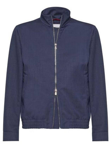 Bonded Virgin Wool Fresco Bomber Jacket Blue - BRUNELLO CUCINELLI - BALAAN 1