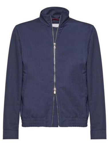 Bonded Virgin Wool Fresco Bomber Jacket Blue - BRUNELLO CUCINELLI - BALAAN 1