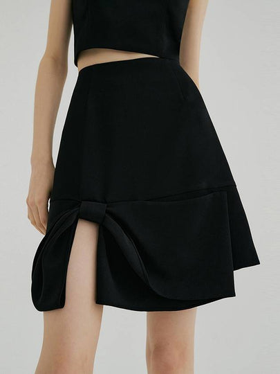 Ribbon Slit Unbalanced Skirt Black - MULLION - BALAAN 2