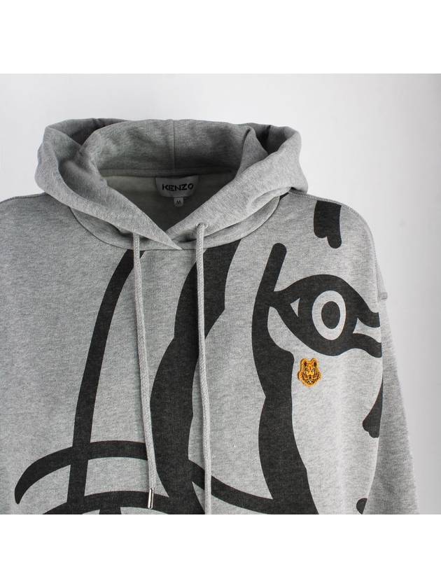 Tiger Patch Print Long Hooded Top Gray - KENZO - BALAAN 4