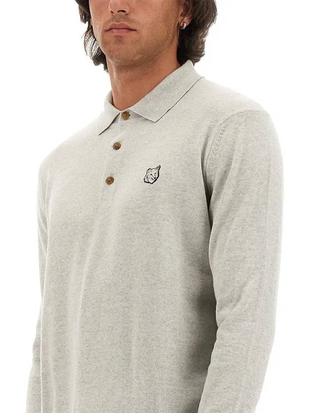 Fox Motif Knitted Polo Shirt Light Grey - MAISON KITSUNE - BALAAN 5