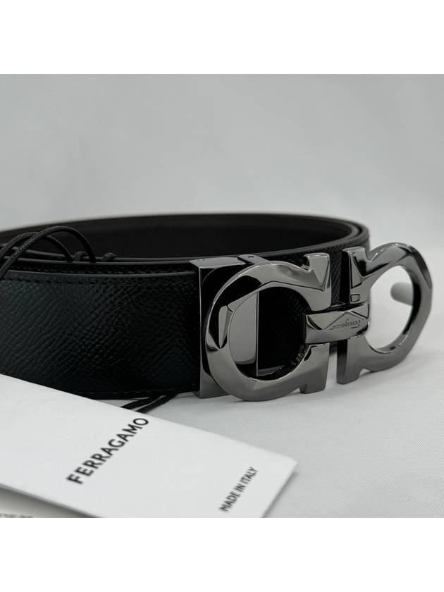 Silver Gancini Reversible Leather Belt Black - SALVATORE FERRAGAMO - BALAAN 4