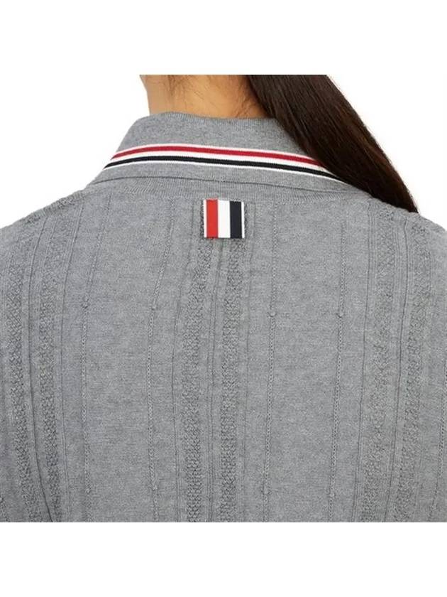 High Twist Cotton Stripe Polo Cardigan Grey - THOM BROWNE - BALAAN 6