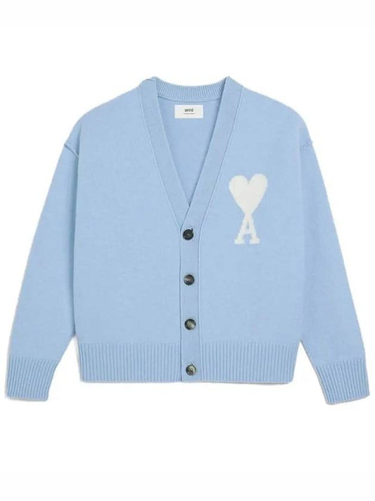 Heart A Logo Wool Cardigan Light Blue - AMI - BALAAN 2