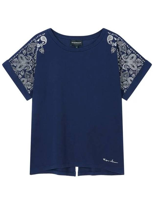 Women s Paisley Sleeve Slit T Shirt Navy - EMPORIO ARMANI - BALAAN 1