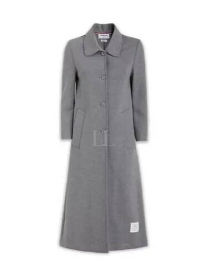 Women's Double Face Tech Round Collar Cotton Overcoat Medium Grey - THOM BROWNE - BALAAN 2