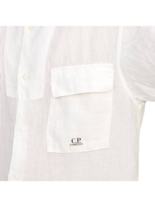 Linen Short Sleeve Shirt White - CP COMPANY - BALAAN 7