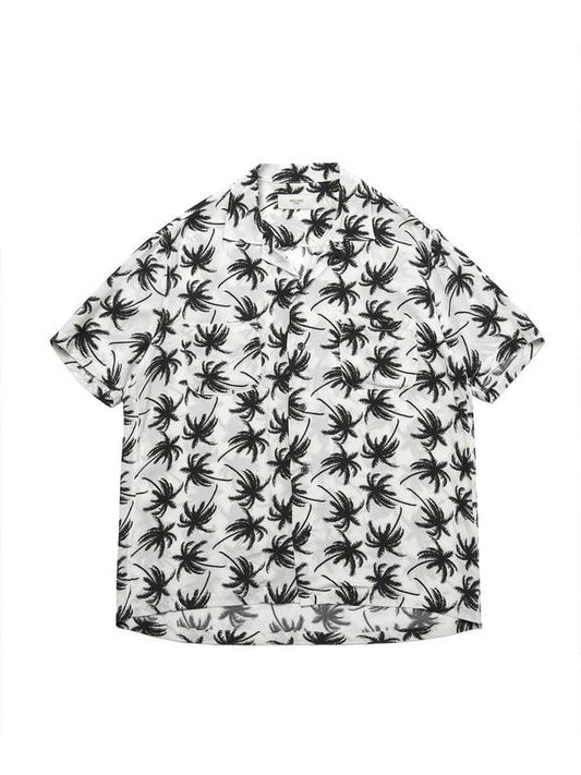 Hawaiian Palm Tree Print Short Sleeve Shirt White - ROLLING STUDIOS - BALAAN 1