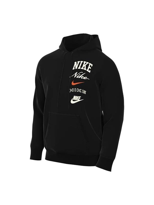 Club Fleece Pullover Hoodie M Black Safety Orange FN2635 010 - NIKE - BALAAN 1