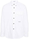 Logo Print Cotton Long Sleeve Shirt White - STONE ISLAND - BALAAN 1