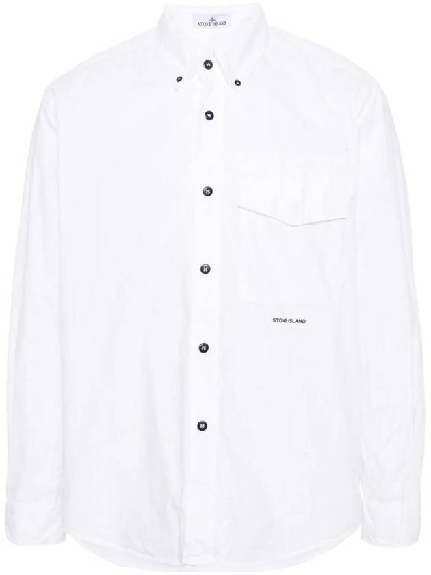 Logo Print Cotton Long Sleeve Shirt White - STONE ISLAND - BALAAN 1