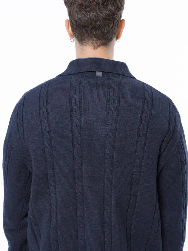 Men s M243OT02NY Dense Cable Collar Neck Knit Button Cardigan Navy - CHANCE'S NOI - BALAAN 3