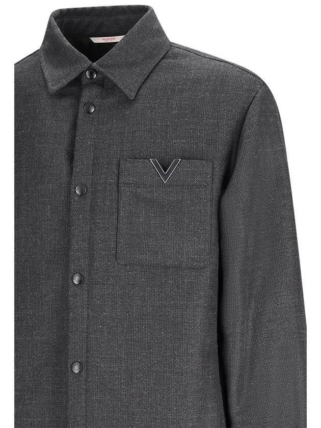 WOOL TWEED SHIRT JACKET WITH METALLIC V DETAIL - VALENTINO - BALAAN 3