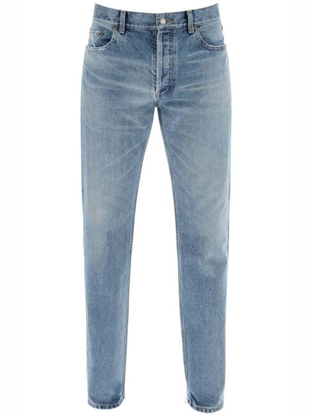 Cotton Straight Leg Jeans Blue - SAINT LAURENT - BALAAN 1