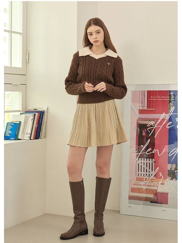 Women's Fluffy Open Collar Knit Top Brown - MICANE - BALAAN 8