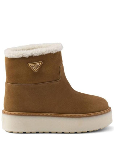 Enamel Triangle Logo Winter Boots Brown - PRADA - BALAAN 1