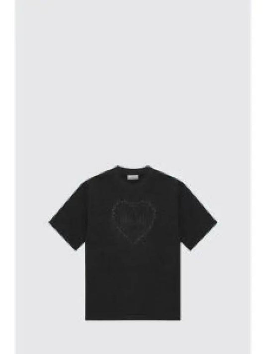 Drop Shoulder Heart Cotton Short Sleeve T-Shirt Black - GANNI - BALAAN 2