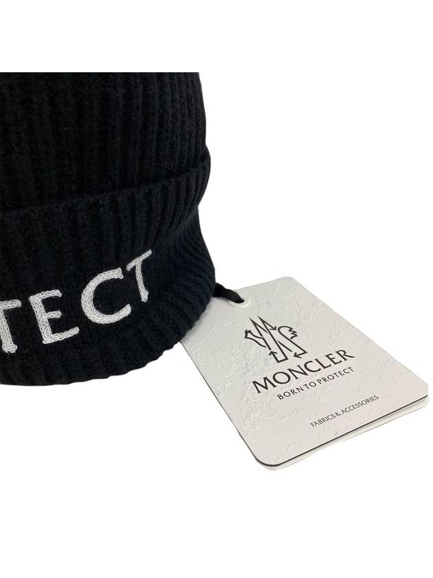 Logo Patch Born to Project Unisex Wool Beanie Black 3B00036 - MONCLER - BALAAN 6
