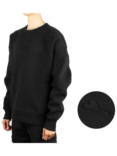 Logo Detail Crew Neck Cotton Sweatshirt Black - AMI - BALAAN 2