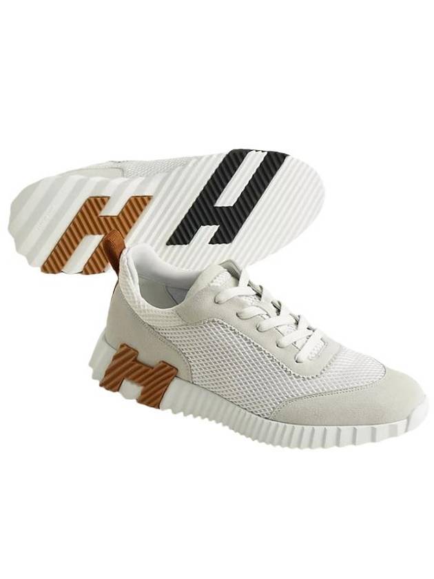 Men's Bouncing Mesh Suede Goatskin Low Top Sneakers White - HERMES - BALAAN 2