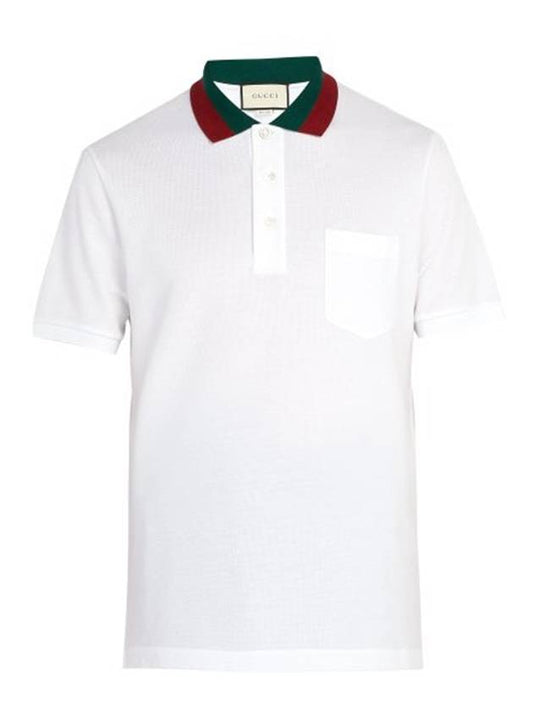 Men's Three Stripes Color Matching Polo Shirt White - GUCCI - BALAAN 1