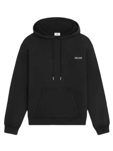 Logo Cotton Fleece Loose Hood Washed Black - CELINE - BALAAN 1