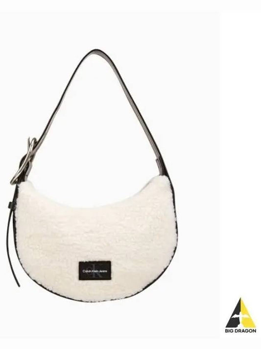 JEANS Women s Black White CKJ Sherpa Small Crescent Shoulder Bag DH3485 283 - CALVIN KLEIN - BALAAN 1