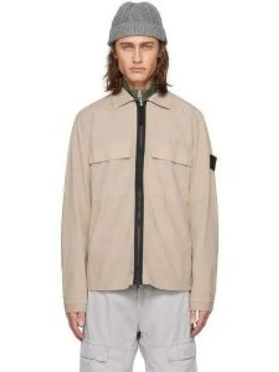 Zipper Regular Fit Cotton Overshirt Jacket Beige - STONE ISLAND - BALAAN 2