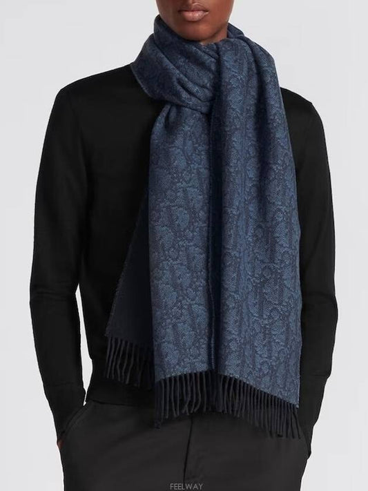 OBLIQUE Double sided Scarf Blue Navy Cashmere - DIOR - BALAAN 2