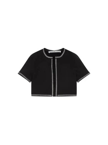 Women's Crystal Trim Open Cardigan Black 270345 - ALEXANDER WANG - BALAAN 1