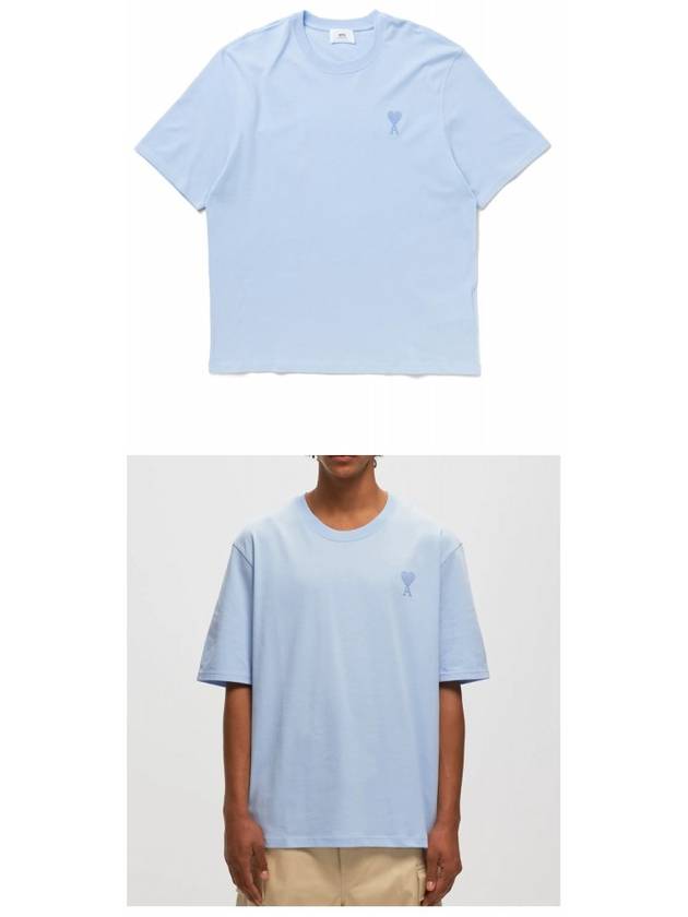 Heart Logo Cotton Jersey Short Sleeve T-Shirt Sky Blue - AMI - BALAAN 5