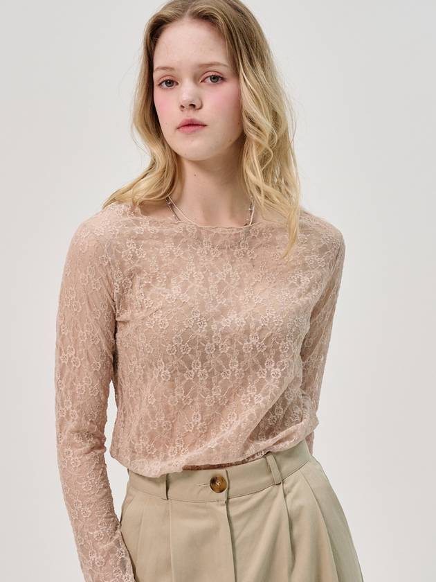 Serena lace see through long sleeve t shirt beige - SORRY TOO MUCH LOVE - BALAAN 1