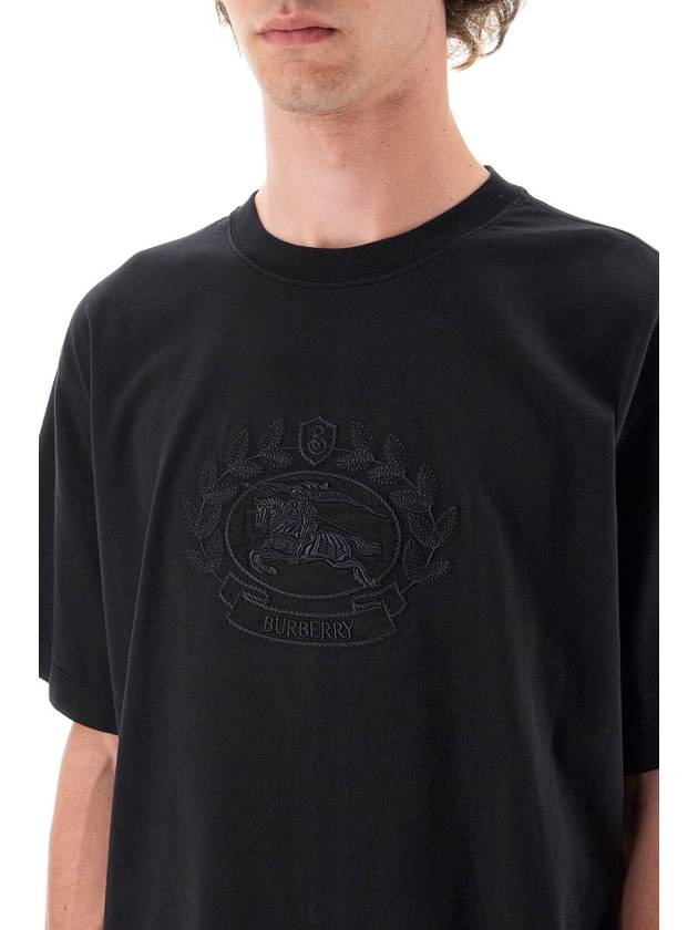 Embroidered Logo Cotton Short Sleeve T-Shirt Black - BURBERRY - BALAAN 5