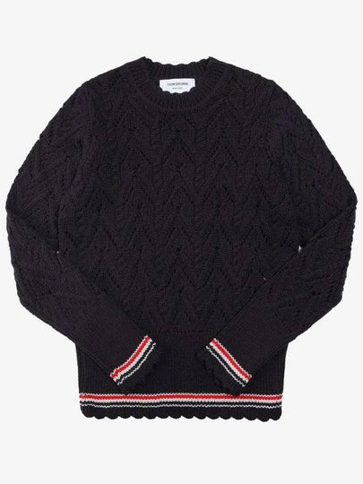 Women's Pointel Cable Merino Wool Pullover Knit Top Navy - THOM BROWNE - BALAAN 2