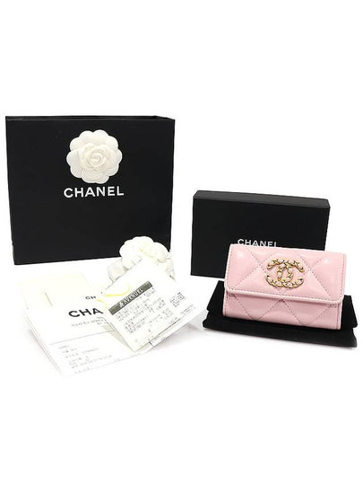 AP1790 Pink Lambskin Gold CC Logo 19 Flap Card Wallet - CHANEL - BALAAN 2