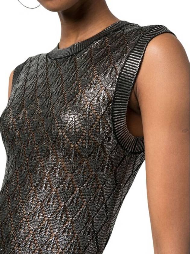 Rabanne Sleeveless Metallic Knit Jacquard Top - PACO RABANNE - BALAAN 3