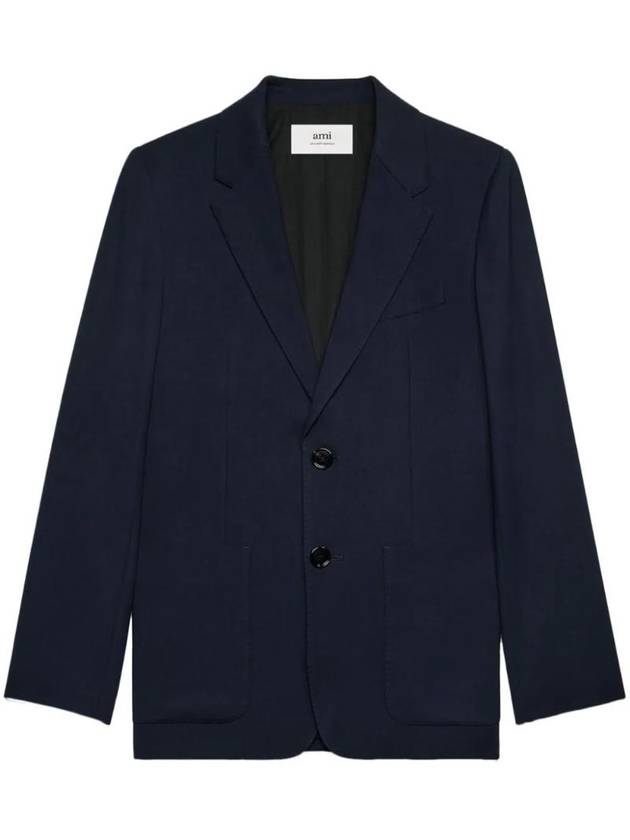 Tailored Single Breasted Blazer Jacket Navy - AMI - BALAAN 1