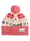 Logo Graphic Intarsia Knit Beanie Red - GANNI - BALAAN 3