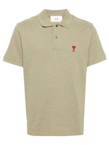 Men's Heart Logo Polo Shirt Heather Sage - AMI - BALAAN 1