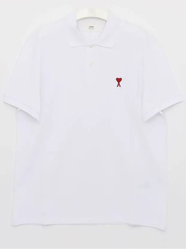 Heart Logo Polo Shirt White - AMI - BALAAN 4